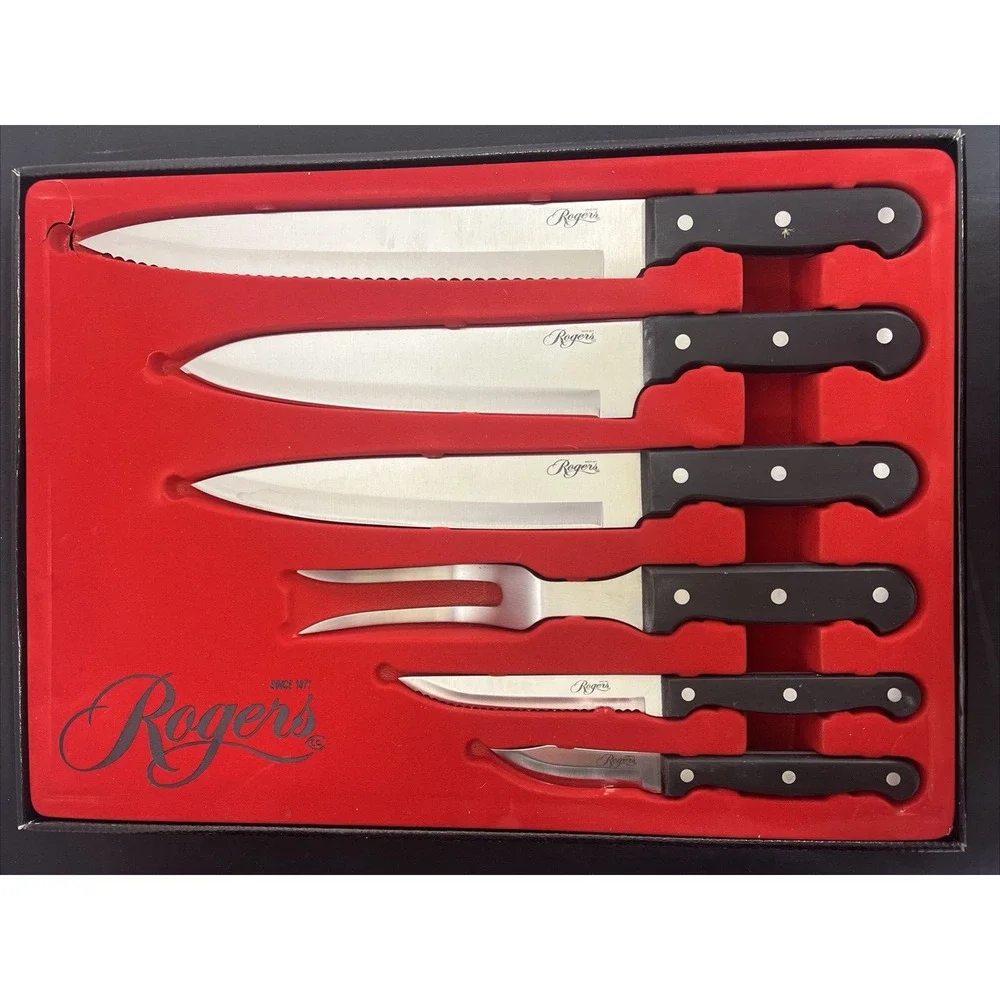 NEW Rogers Cutlery Stainless 6 Piece Carving Knife set Free Shipping Bnfts Chrty